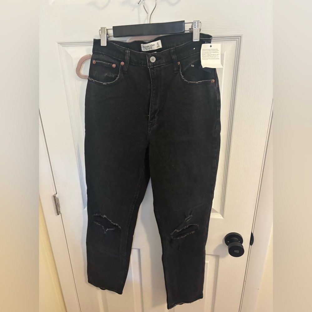 Abercrombie Ankle Straight Ultra High Rise Distressed Jeans